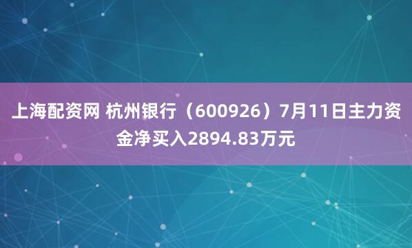 上海配资网 杭州银行（600926）7月11日主力资金净买入2894.83万元