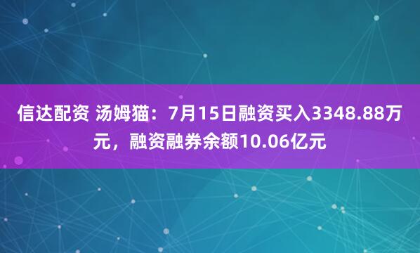 信达配资 汤姆猫：7月15日融资买入3348.88万元，融资融券余额10.06亿元